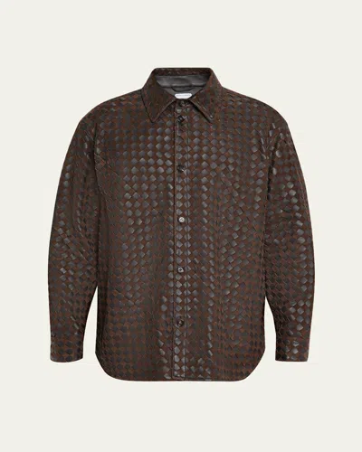 Bottega Veneta Mens Fondant Tobacco Relaxed-fit Intrecciato Leather Shirt In Brown