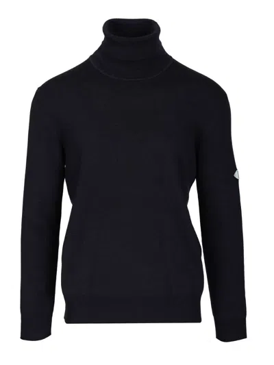 Bottega Veneta Navy Blue Wool Turtleneck Sweater Knitwear Blue In Black