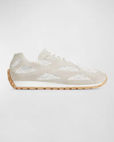 BOTTEGA VENETA MEN'S ORBIT AGED LEATHER AND FISHNET RUNNER SNEAKERS