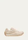 Bottega Veneta Men's Orbit Aged Leather And Fishnet Runner Sneakers In Sea Salt