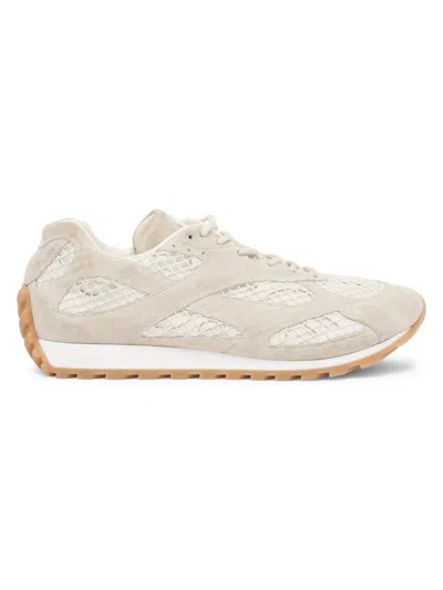 Bottega Veneta Man Bicolor Mesh And Suede Orbit Sneakers In Beige