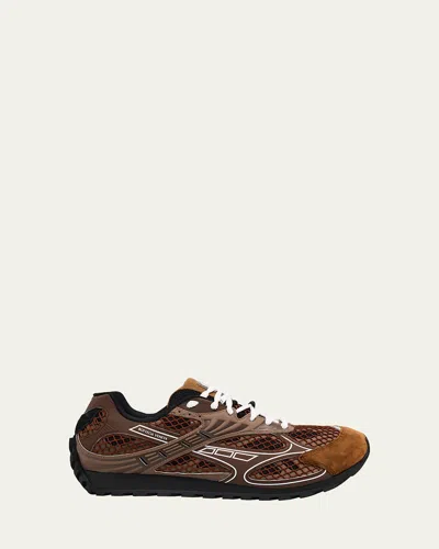 Bottega Veneta Men's Orbit Technical Fishnet Runner Sneakers In Brownmulti