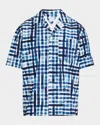 Bottega Veneta Printed Check Bowling Shirt In Bianco Ner