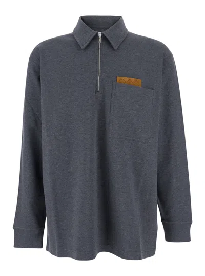 BOTTEGA VENETA BOTTEGA VENETA MEN GREY POLO SHIRT WITH LONG SLEEVES AND FRONT PATCH POCKET IN COTTON WOMAN