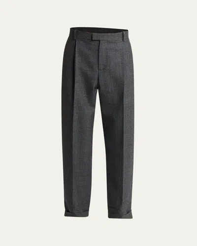 Bottega Veneta Men's Prince Of Wales Wool Wide-leg Trousers In Gray