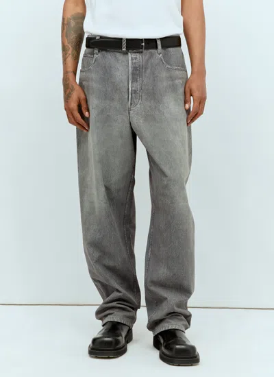 Bottega Veneta Men Printed Denim Leather Pants In Gray