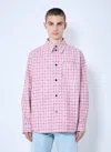 Bottega Veneta Men Pink Check Print Leather Shirt