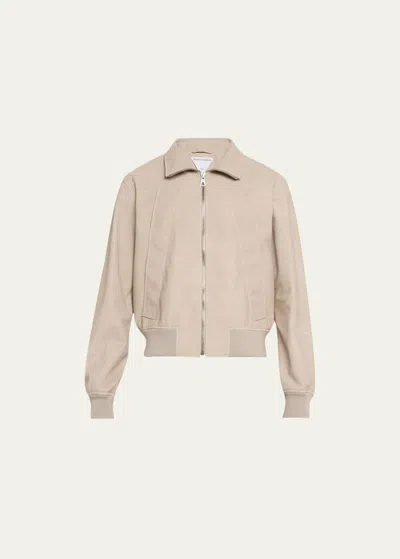 Bottega Veneta Men's Printed Nubuck Blouson Jacket In Beige/whit