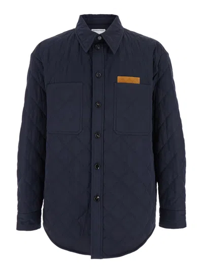 BOTTEGA VENETA BOTTEGA VENETA MEN BLUE QUILTED JACKET WITH CLASSIC COLLAR IN COTTON BLEND MAN