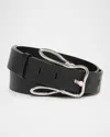 Bottega Veneta Men's Rabbit-buckle Leather Belt In Nero-nero