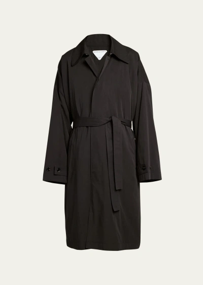Bottega Veneta Men's Relaxed Belted Overcoat In Nero-nero