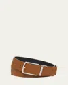 Bottega Veneta Men's Reversible Intrecciato Leather Belt In Cognac Space-silver