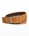 Bottega Veneta Men's Reversible Intrecciato Leather Belt In Dark Green/mermai