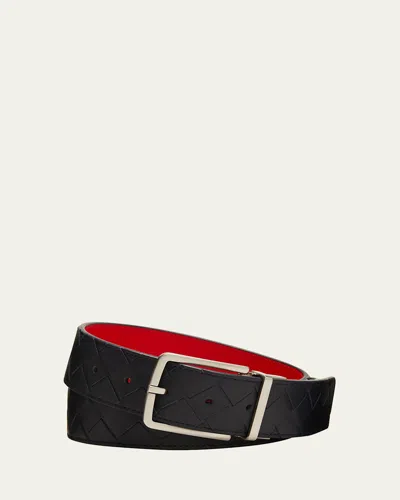 Bottega Veneta Men's Reversible Intrecciato Leather Belt In Space/redstone-sil