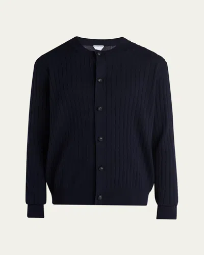 Bottega Veneta Men's Ribbed Wool Cardigan With Leather Buttons