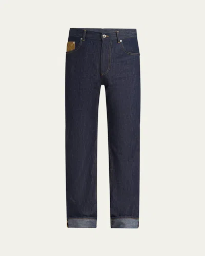 Bottega Veneta Men's Rinsed Denim Intreccio-pocket Jeans In Blue