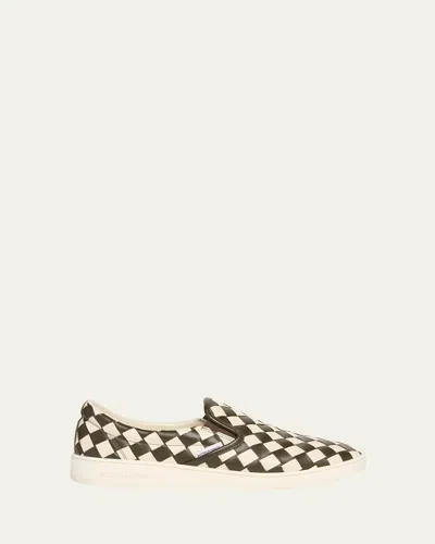 BOTTEGA VENETA MEN'S SAWYER INTRECCIATO CHECK CALFSKIN SLIP-ON SNEAKERS