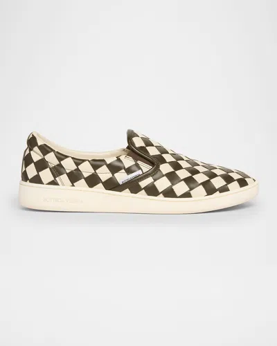 BOTTEGA VENETA MEN'S SAWYER INTRECCIATO CHECK CALFSKIN SLIP-ON SNEAKERS