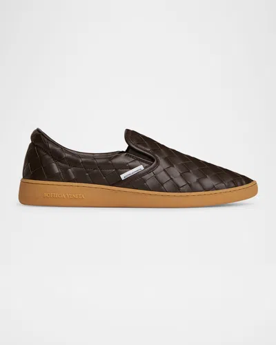BOTTEGA VENETA MEN'S SAWYER INTRECCIATO LEATHER SLIP-ON SNEAKERS