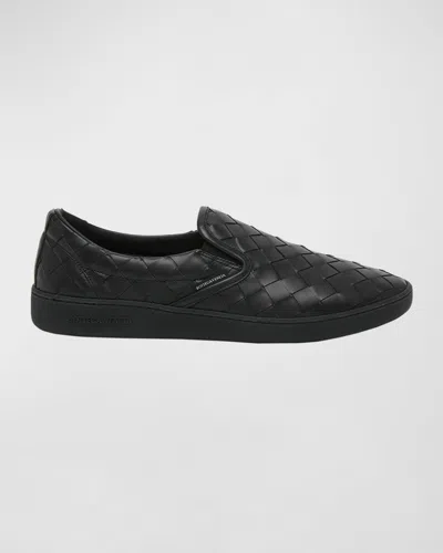 BOTTEGA VENETA MEN'S SAWYER INTRECCIATO LEATHER SLIP-ON SNEAKERS
