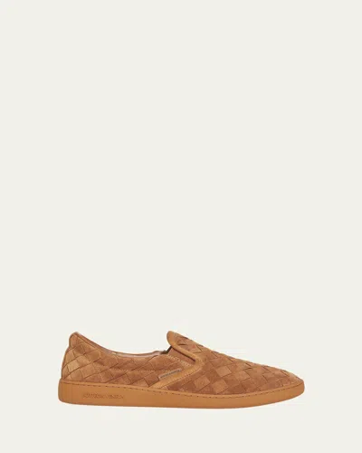 BOTTEGA VENETA MEN'S SAWYER INTRECCIATO SUEDE SLIP-ON SNEAKERS