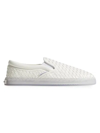 Bottega Veneta Serena Woven Leather Slip-on Sneaker In White