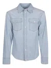 Bottega Veneta Men Denim Shirt With Mother-of-pearl Buttons In Blue