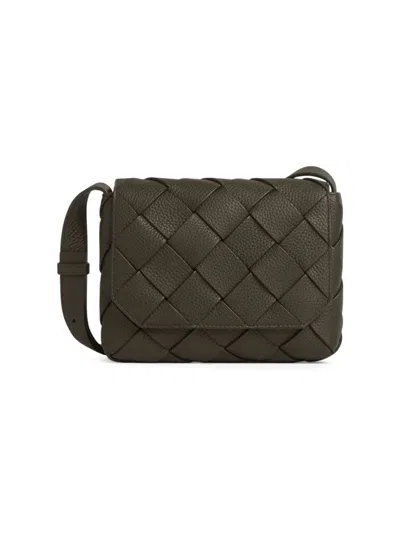 Bottega Veneta Men's Small Diagonal Intreccio Leather Messenger Bag In Kaki Silver