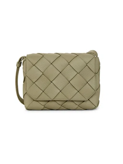 Bottega Veneta Men's Small Diagonal Intreccio Leather Messenger Bag In Travertine Silver