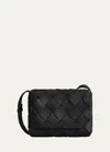 Bottega Veneta Men's Small Intreccio Leather Crossbody Bag In Black-silver