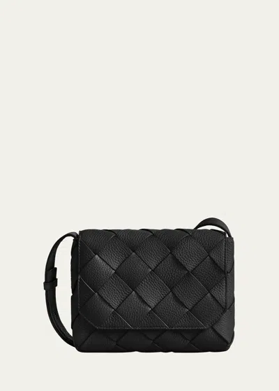 Bottega Veneta Men's Small Intreccio Leather Crossbody Bag In Black