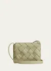 Bottega Veneta Men's Small Diagonal Intreccio Leather Messenger Bag In Kaki-silver
