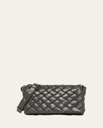 Bottega Veneta Men's Small Rumple Intreccio Leather Crossbody Bag In Light Graphite-silver