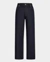 Bottega Veneta Mens Brand-patch Contrast-stitching Wide-leg Regular-fit Wool Trousers Indigo In Indigo