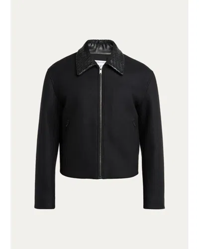 Bottega Veneta Men's Splittable Wool Leather-collar Blouson In Black