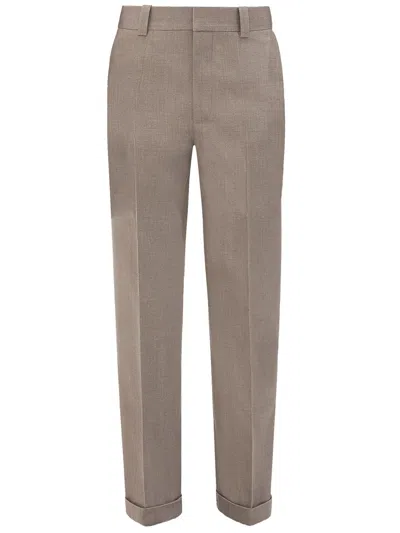 Bottega Veneta Men's Straight-leg Wool Twill Trousers In Grey/ochre Melange In Beige
