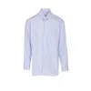 Bottega Veneta Men Stripe Cotton Poplin Shirt In Blue
