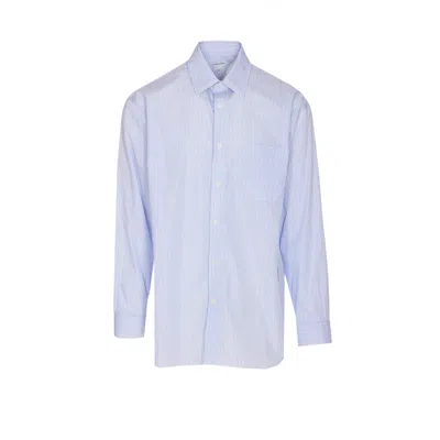 Bottega Veneta Men Stripe Cotton Poplin Shirt In Blue