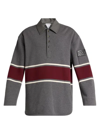 Bottega Veneta Oversize Long Sleeve Cotton Fleece Polo In Gray