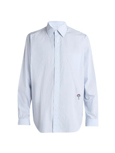 Bottega Veneta Men's Striped Cotton Poplin Button-front Shirt In Blue