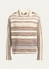Bottega Veneta Men's Striped Linen-blend Polo Shirt In Noce-moro