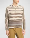 Bottega Veneta Men's Striped Linen-blend Polo Shirt In Noce-moro