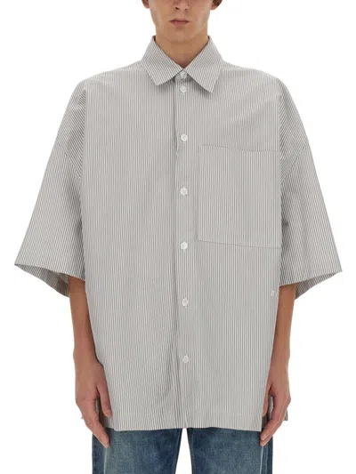 BOTTEGA VENETA BOTTEGA VENETA MEN STRIPED OVERSHIRT WITH "BV" EMBROIDERY