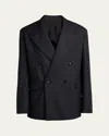 Bottega Veneta Double Breasted Subtle Stripe Wool Blazer In Empirenero
