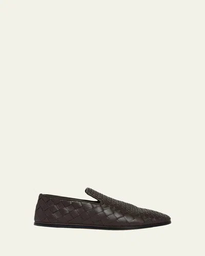 Bottega Veneta Sunday Intrecciato Leather Slippers In Brown