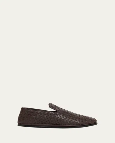 Bottega Veneta Mens Sunday Intrecciato Leather Slippers Dark Brown Eur 40 / 6 Uk In Burgundy