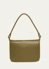 Bottega Veneta Men's Swing Small Intrecciato Leather Crossbody Bag In Kaki-vintage Silv