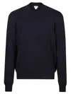 Bottega Veneta Cashmere Pullover With Leather Intreccio Patch In Blue