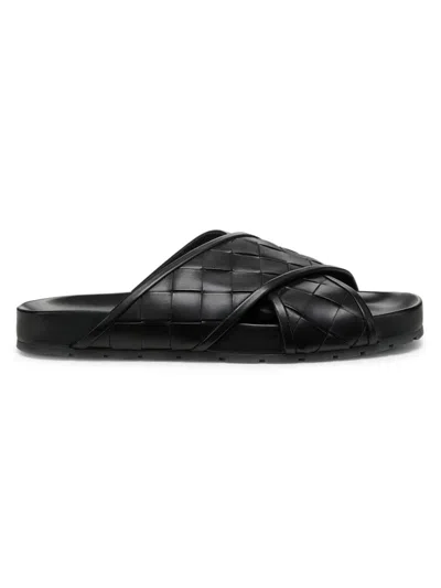 Bottega Veneta Leather Intrecciato Tarik Sandals In Black