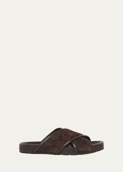 Bottega Veneta Men's Tarik Intrecciato Suede Slide Sandals In Fondant